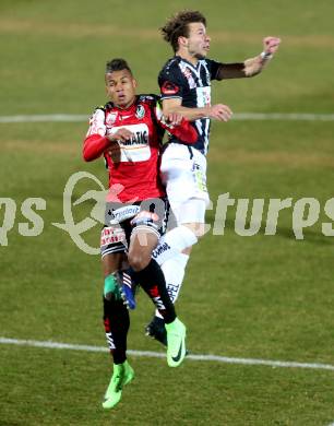 Fussball Bundesliga. RZ Pellets WAC gegen SV Guntamatic Ried. Peter Tschernegg,  (WAC), Marvin Egho (Ried). Wolfsberg, am 11.2.2017.
Foto: Kuess

---
pressefotos, pressefotografie, kuess, qs, qspictures, sport, bild, bilder, bilddatenbank