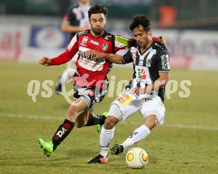 Fussball Bundesliga. RZ Pellets WAC gegen SV Guntamatic Ried. Stephan Palla,  (WAC), Dieter Elsneg (Ried). Wolfsberg, am 11.2.2017.
Foto: Kuess

---
pressefotos, pressefotografie, kuess, qs, qspictures, sport, bild, bilder, bilddatenbank