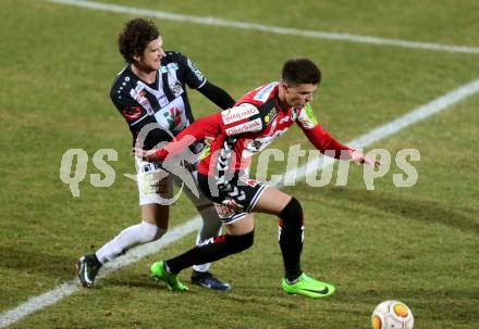 Fussball Bundesliga. RZ Pellets WAC gegen SV Guntamatic Ried. Thomas Zuendel, (WAC), Mathias Honsak  (Ried). Wolfsberg, am 11.2.2017.
Foto: Kuess

---
pressefotos, pressefotografie, kuess, qs, qspictures, sport, bild, bilder, bilddatenbank