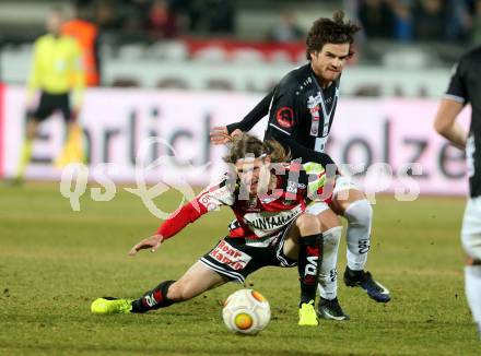 Fussball Bundesliga. RZ Pellets WAC gegen SV Guntamatic Ried. Thomas Zuendel,  (WAC), Dennis Chessa (Ried). Wolfsberg, am 11.2.2017.
Foto: Kuess

---
pressefotos, pressefotografie, kuess, qs, qspictures, sport, bild, bilder, bilddatenbank