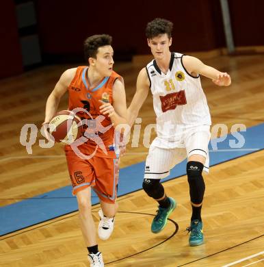 Basketball 2. Bundesliga. GD 16. Runde. Woerthersee Piraten gegen Basket2000 Vienna. Maximilian Sickl  (Piraten), Elijas Rabelhofer (Vienna). Klagenfurt, am 11.2.2017.
Foto: Kuess
---
pressefotos, pressefotografie, kuess, qs, qspictures, sport, bild, bilder, bilddatenbank