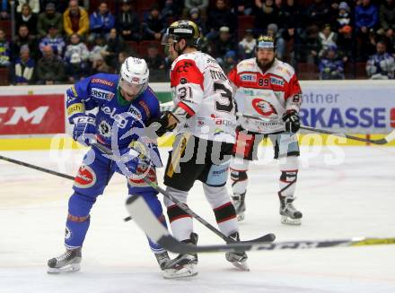 EBEL. Eishockey Bundesliga. VSV gegen	HC Orli Znojmo. Evan McGrath, (VSV), Jakub Stehlik  (Znojmo). Villach, am 15.2.2017.
Foto: Kuess

---
pressefotos, pressefotografie, kuess, qs, qspictures, sport, bild, bilder, bilddatenbank