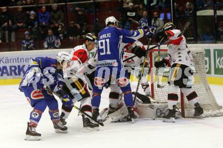 EBEL. Eishockey Bundesliga. VSV gegen	HC Orli Znojmo. Miha Verlic, Corey Locke,  (VSV), Marek Schwarz (Znojmo). Villach, am 15.2.2017.
Foto: Kuess

---
pressefotos, pressefotografie, kuess, qs, qspictures, sport, bild, bilder, bilddatenbank