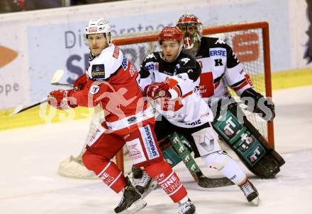 EBEL. Eishockey Bundesliga. KAC gegen 	HC TWK Innsbruck, Die Haie. Manuel Geier, (KAC), Dennis Teschauer, Andy Chiodo (Innsbruck). Klagenfurt, am 17.2.2017.
Foto: Kuess

---
pressefotos, pressefotografie, kuess, qs, qspictures, sport, bild, bilder, bilddatenbank