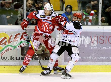 EBEL. Eishockey Bundesliga. KAC gegen 	HC TWK Innsbruck, Die Haie. Stefan Geier,  (KAC), Tyler Spurgeon (Innsbruck). Klagenfurt, am 17.2.2017.
Foto: Kuess

---
pressefotos, pressefotografie, kuess, qs, qspictures, sport, bild, bilder, bilddatenbank