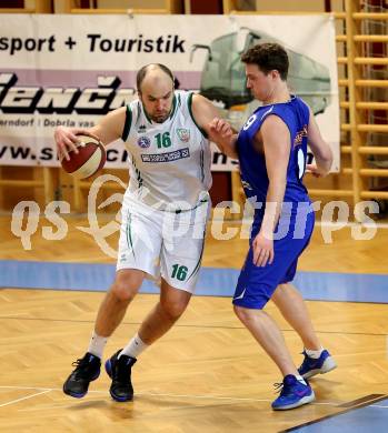 Basketball 2. Bundesliga. GD 17. Runde. KOS Celovec gegen D.C. Timberwolves. Vjeran Soldo,  (KOS Celovec),  Philipp D Angelo (Timberwolves). Klagenfurt, am 18.2.2017.
Foto: Kuess
---
pressefotos, pressefotografie, kuess, qs, qspictures, sport, bild, bilder, bilddatenbank