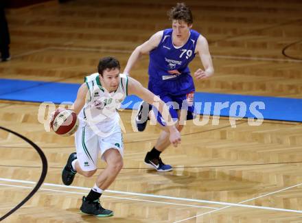 Basketball 2. Bundesliga. GD 17. Runde. KOS Celovec gegen D.C. Timberwolves. Simon Pasterk,  (KOS Celovec), Jonas John (Timberwolves). Klagenfurt, am 18.2.2017.
Foto: Kuess
---
pressefotos, pressefotografie, kuess, qs, qspictures, sport, bild, bilder, bilddatenbank