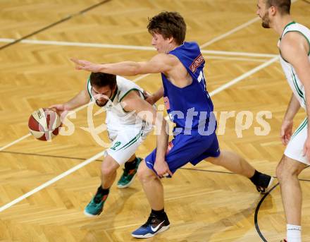 Basketball 2. Bundesliga. GD 17. Runde. KOS Celovec gegen D.C. Timberwolves. Christian Erschen,  (KOS Celovec), Jonas John (Timberwolves). Klagenfurt, am 18.2.2017.
Foto: Kuess
---
pressefotos, pressefotografie, kuess, qs, qspictures, sport, bild, bilder, bilddatenbank