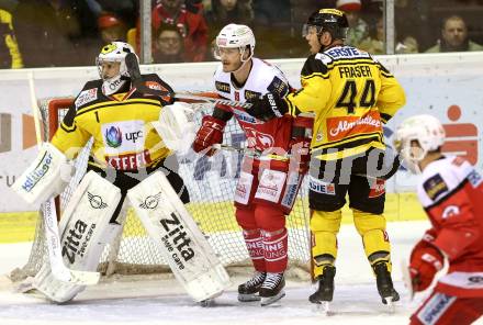 EBEL. Eishockey Bundesliga. KAC gegen 	UPC Vienna Capitals. Stefan Geier,  (KAC),  Jamie Fraser,Jean Philippe Lamoureux (Vienna Capitals). Klagenfurt, am 19.2.2017.
Foto: Kuess

---
pressefotos, pressefotografie, kuess, qs, qspictures, sport, bild, bilder, bilddatenbank