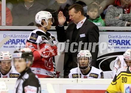 EBEL. Eishockey Bundesliga. KAC gegen 	UPC Vienna Capitals. Marco Richter, Trainer Mike Pellegrims (KAC). Klagenfurt, am 19.2.2017.
Foto: Kuess

---
pressefotos, pressefotografie, kuess, qs, qspictures, sport, bild, bilder, bilddatenbank