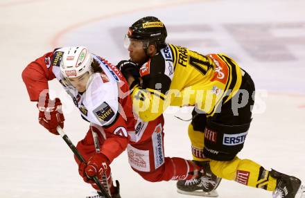 EBEL. Eishockey Bundesliga. KAC gegen 	UPC Vienna Capitals. Manuel Ganahl, (KAC),  Jamie Fraser  (Vienna Capitals). Klagenfurt, am 19.2.2017.
Foto: Kuess

---
pressefotos, pressefotografie, kuess, qs, qspictures, sport, bild, bilder, bilddatenbank