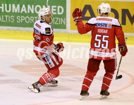 EBEL. Eishockey Bundesliga. KAC gegen 	UPC Vienna Capitals. Torjubel Kevin Kapstad, Mitja Robar (KAC). Klagenfurt, am 19.2.2017.
Foto: Kuess

---
pressefotos, pressefotografie, kuess, qs, qspictures, sport, bild, bilder, bilddatenbank