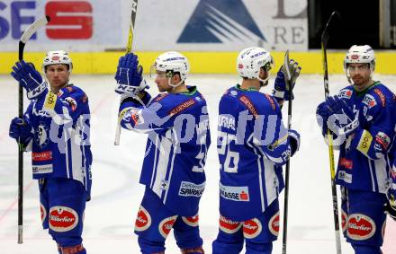 EBEL. Eishockey Bundesliga. VSV gegen	Fehervar AV 19. Dustin Johner, Eric Hunter, Jan Urbas, Miha Verlic (VSV). Villach, am 21.2.2017.
Foto: Kuess

---
pressefotos, pressefotografie, kuess, qs, qspictures, sport, bild, bilder, bilddatenbank