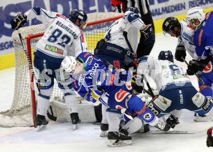 EBEL. Eishockey Bundesliga. VSV gegen	Fehervar AV 19. Valentin Leiler(VSV),  Thomas Beauregard, Antonin Manvian  (Alba Volan). Villach, am 21.2.2017.
Foto: Kuess

---
pressefotos, pressefotografie, kuess, qs, qspictures, sport, bild, bilder, bilddatenbank