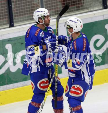 EBEL. Eishockey Bundesliga. VSV gegen	Fehervar AV 19. Torjubel Benjamin Petrik, Nico Brunner (VSV). Villach, am 21.2.2017.
Foto: Kuess

---
pressefotos, pressefotografie, kuess, qs, qspictures, sport, bild, bilder, bilddatenbank