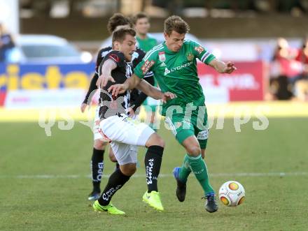 Fussball Bundesliga. RZ Pellets WAC gegen SK Rapid Wien. Mario Leitgeb,  (WAC), Stefan Schwab (Rapid). Wolfsberg, am 11.2.2017.
Foto: Kuess

---
pressefotos, pressefotografie, kuess, qs, qspictures, sport, bild, bilder, bilddatenbank