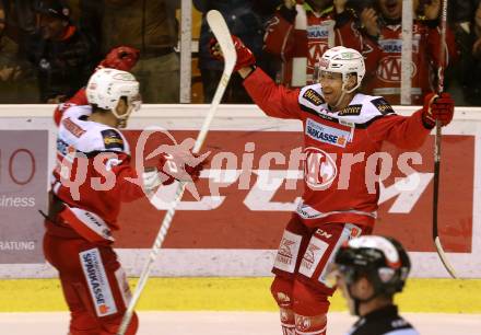 EBEL. Eishockey Bundesliga. KAC gegen 	HC Orli Znojmo. Torjubel Jamie Lundmark, Kevin Kapstad (KAC). Klagenfurt, am 26.2.2017.
Foto: Kuess

---
pressefotos, pressefotografie, kuess, qs, qspictures, sport, bild, bilder, bilddatenbank