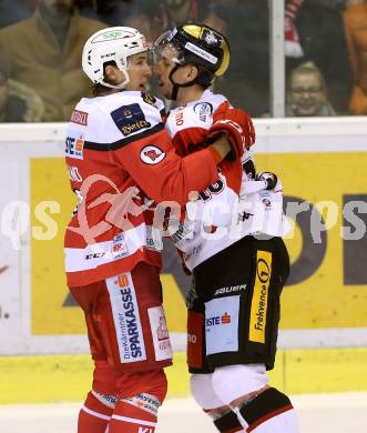 EBEL. Eishockey Bundesliga. KAC gegen 	HC Orli Znojmo. Rauferei Patrick Harand, (KAC), Patrik Novak  (Znojmo). Klagenfurt, am 26.2.2017.
Foto: Kuess

---
pressefotos, pressefotografie, kuess, qs, qspictures, sport, bild, bilder, bilddatenbank