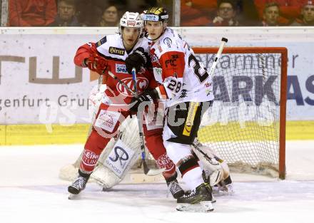 EBEL. Eishockey Bundesliga. KAC gegen 	HC Orli Znojmo. Manuel Ganahl, (KAC), Marek Biro  (Znojmo). Klagenfurt, am 26.2.2017.
Foto: Kuess

---
pressefotos, pressefotografie, kuess, qs, qspictures, sport, bild, bilder, bilddatenbank