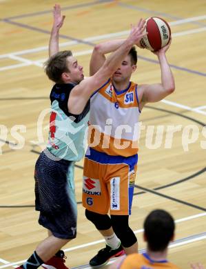 Basketball 2. Bundesliga. GD18. Runde. Raiders Villach gegen BBU Salzburg.   Timi Huber, (Villach), Georg Lampl  (Salzburg). Villach, am 26.2.2017.
Foto: Kuess
---
pressefotos, pressefotografie, kuess, qs, qspictures, sport, bild, bilder, bilddatenbank