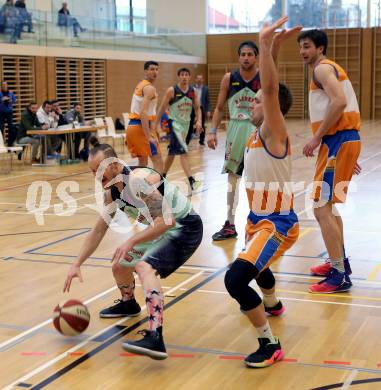 Basketball 2. Bundesliga. GD18. Runde. Raiders Villach gegen BBU Salzburg.   Nino Gross (Villach), Georg Lampl (Salzburg). Villach, am 26.2.2017.
Foto: Kuess
---
pressefotos, pressefotografie, kuess, qs, qspictures, sport, bild, bilder, bilddatenbank