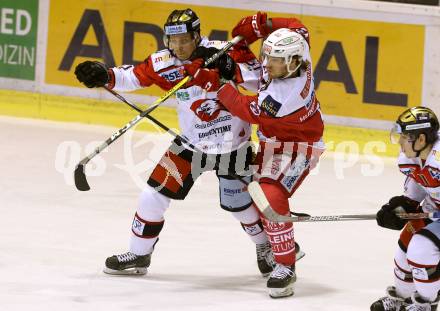 EBEL. Eishockey Bundesliga. KAC gegen 	HC Orli Znojmo. Thomas Hundertpfund, (KAC),  Jan Seda (Znojmo). Klagenfurt, am 3.3.2017.
Foto: Kuess

---
pressefotos, pressefotografie, kuess, qs, qspictures, sport, bild, bilder, bilddatenbank