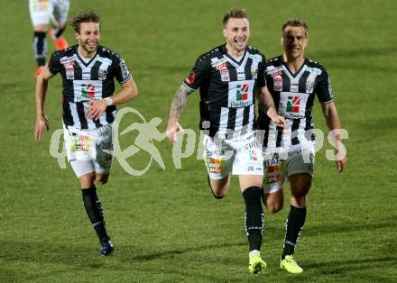 Fussball Bundesliga. RZ Pellets WAC gegen FC Admira Wacker Moedling.  Torjubel Michael Sollbauer, Peter Tschernegg, Mario Leitgeb (WAC). Wolfsberg, am 4.3.2017.
Foto: Kuess

---
pressefotos, pressefotografie, kuess, qs, qspictures, sport, bild, bilder, bilddatenbank