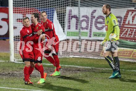 Fussball Bundesliga. RZ Pellets WAC gegen FC Admira Wacker Moedling.  Torjubel Daniel Toth, Christoph Knasmuellner, Stephan Zwierschitz, (Moedling). Wolfsberg, am 4.3.2017.
Foto: Kuess

---
pressefotos, pressefotografie, kuess, qs, qspictures, sport, bild, bilder, bilddatenbank