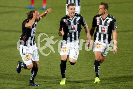 Fussball Bundesliga. RZ Pellets WAC gegen FC Admira Wacker Moedling.  Torjubel Michael Sollbauer, Peter Tschernegg, Mario Leitgeb (WAC). Wolfsberg, am 4.3.2017.
Foto: Kuess

---
pressefotos, pressefotografie, kuess, qs, qspictures, sport, bild, bilder, bilddatenbank