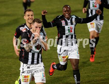 Fussball Bundesliga. RZ Pellets WAC gegen FC Admira Wacker Moedling.  Torjubel Michael Sollbauer,  Mario Leitgeb, Dever Akem Orgill (WAC). Wolfsberg, am 4.3.2017.
Foto: Kuess

---
pressefotos, pressefotografie, kuess, qs, qspictures, sport, bild, bilder, bilddatenbank