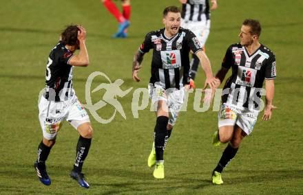 Fussball Bundesliga. RZ Pellets WAC gegen FC Admira Wacker Moedling.  Torjubel Michael Sollbauer, Peter Tschernegg, Mario Leitgeb (WAC). Wolfsberg, am 4.3.2017.
Foto: Kuess

---
pressefotos, pressefotografie, kuess, qs, qspictures, sport, bild, bilder, bilddatenbank