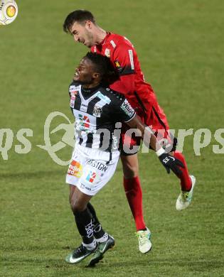 Fussball Bundesliga. RZ Pellets WAC gegen FC Admira Wacker Moedling.  Issiaka Ouedraogo, (WAC), Fabio Strauss  (Moedling). Wolfsberg, am 4.3.2017.
Foto: Kuess

---
pressefotos, pressefotografie, kuess, qs, qspictures, sport, bild, bilder, bilddatenbank