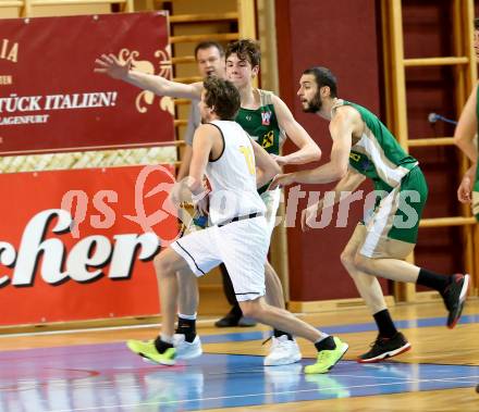 Basketball 2. Bundesliga. GD 20. Runde. Woerthersee Piraten gegen Dornbirn Lions. Alexander Della Schiava (Piraten), Luka Brajkovic, Ander Arruti (dornbirn). Klagenfurt, am 11.3.2017.
Foto: Kuess
---
pressefotos, pressefotografie, kuess, qs, qspictures, sport, bild, bilder, bilddatenbank