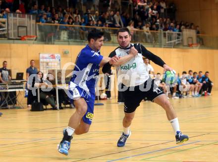 Handball HLA. SC Kelag Ferlach gegen HC Linz AG. Nemanja Malovic (Ferlach), Luka Kikanovic (Linz). Ferlach, am 11.3.2017.
Foto: Kuess
---
pressefotos, pressefotografie, kuess, qs, qspictures, sport, bild, bilder, bilddatenbank