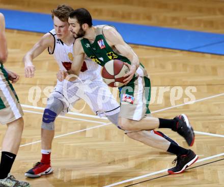 Basketball 2. Bundesliga. GD 20. Runde. Woerthersee Piraten gegen Dornbirn Lions. Lukas Simoner, (Piraten),  Andre Arruti  (Dornbirn). Klagenfurt, am 11.3.2017.
Foto: Kuess
---
pressefotos, pressefotografie, kuess, qs, qspictures, sport, bild, bilder, bilddatenbank