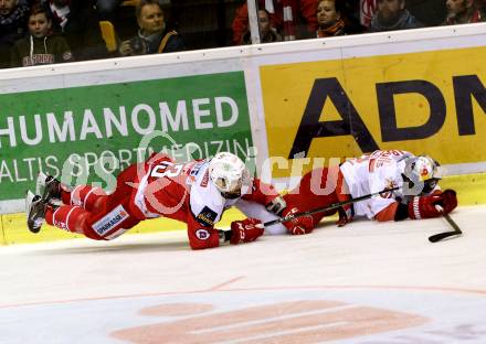EBEL. Eishockey Bundesliga. KAC gegen 	EC Red Bull Salzburg. Ziga Pance,  (KAC),  Dominique Heinrich (Salzburg). Klagenfurt, am 17.3.2017.
Foto: Kuess

---
pressefotos, pressefotografie, kuess, qs, qspictures, sport, bild, bilder, bilddatenbank