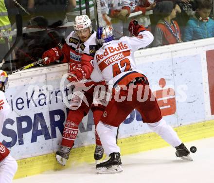 EBEL. Eishockey Bundesliga. KAC gegen 	EC Red Bull Salzburg. Stefan Geier,  (KAC),  Layne Viveiros (Salzburg). Klagenfurt, am 17.3.2017.
Foto: Kuess

---
pressefotos, pressefotografie, kuess, qs, qspictures, sport, bild, bilder, bilddatenbank