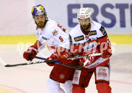 EBEL. Eishockey Bundesliga. KAC gegen 	EC Red Bull Salzburg. Martin Schumnig, (KAC),  Thomas Raffl  (Salzburg). Klagenfurt, am 17.3.2017.
Foto: Kuess

---
pressefotos, pressefotografie, kuess, qs, qspictures, sport, bild, bilder, bilddatenbank