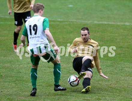 Fussball. Kaerntner Liga. Koettmannsdorf gegen Lienz. Christoph Hubert Feichter (Koettmannsdorf), Mario Kleinlercher (Lienz). Koettmannsdorf, 26.3.2017.
Foto: Kuess
---
pressefotos, pressefotografie, kuess, qs, qspictures, sport, bild, bilder, bilddatenbank