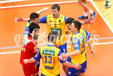 Volleyball. DenizBank AG Volley League Men. Semifinale. SK Posojilnica Aich/Dob gegen UVC Holding Graz. Jubel (Aich/Dob). Bleiburg, am 25.3.2017.
Foto: Kuess
---
pressefotos, pressefotografie, kuess, qs, qspictures, sport, bild, bilder, bilddatenbank