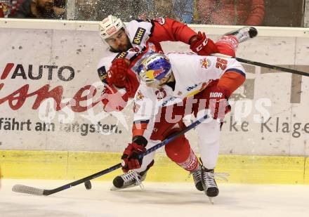 EBEL. Eishockey Bundesliga. KAC gegen 	EC Red Bull Salzburg. Martin Schumnig, (KAC),  Peter Hochkofler  (Salzburg). Klagenfurt, am 26.3.2017.
Foto: Kuess

---
pressefotos, pressefotografie, kuess, qs, qspictures, sport, bild, bilder, bilddatenbank