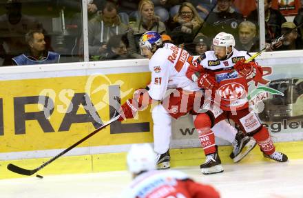EBEL. Eishockey Bundesliga. KAC gegen 	EC Red Bull Salzburg. Thomas Koch,  (KAC), Matthias Trattnig  (Salzburg). Klagenfurt, am 26.3.2017.
Foto: Kuess

---
pressefotos, pressefotografie, kuess, qs, qspictures, sport, bild, bilder, bilddatenbank