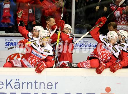 EBEL. Eishockey Bundesliga. KAC gegen 	EC Red Bull Salzburg. Jubel Manuel Geier, Marco Richter (KAC). Klagenfurt, am 26.3.2017.
Foto: Kuess

---
pressefotos, pressefotografie, kuess, qs, qspictures, sport, bild, bilder, bilddatenbank