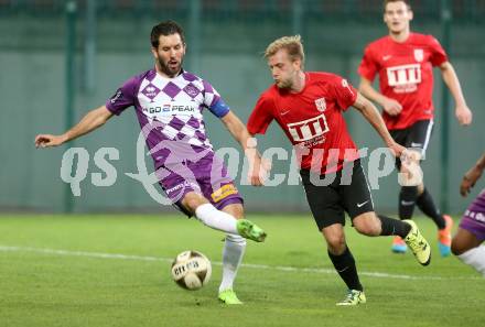 Fussball Regionalliga. SK Austria Klagenfurt gegen St. Florian. Sandro Zakany,  (Klagenfurt), Gabriel Schneider (St. Florian). Klagenfurt, am 31.3.2017.
Foto: Kuess
---
pressefotos, pressefotografie, kuess, qs, qspictures, sport, bild, bilder, bilddatenbank