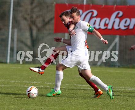 Fussball. Unterliga West. Ludmannsdorf gegen Rosegg. Marcel Quantschnig (Ludmannsdorf),  Marc Robert Sand (Rosegg). Ludmannsdorf, 2. 4. 2017.
Fotos: Kuess
---
pressefotos, pressefotografie, kuess, qs, qspictures, sport, bild, bilder, bilddatenbank