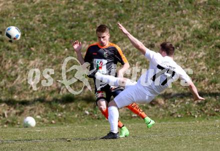 Fussball Kaerntner Liga. Maria Saal  gegen WAC Amateure. Zoran Jorgic,  (Maria Saal), Alexander Hofer (WAC). Klagenfurt, am 1.4.2017.
Foto: Kuess
---
pressefotos, pressefotografie, kuess, qs, qspictures, sport, bild, bilder, bilddatenbank