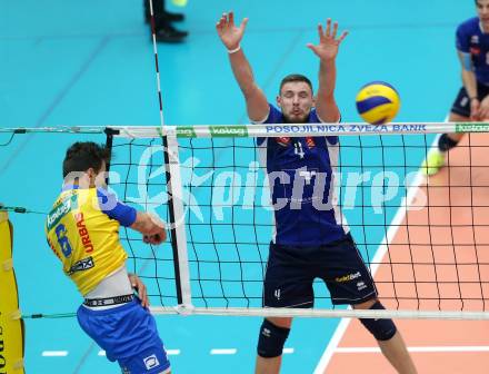 AVL. DenizBank AG Volley League Men. Finale. SK Posojilnica Aich/Dob gegen Hypo Tirol VT. Anton Lukas Menner (Aich Dob),  Jan Krol  (Tirol). Bleiburg, am 6.4.2017.
Foto: Kuess
---
pressefotos, pressefotografie, kuess, qs, qspictures, sport, bild, bilder, bilddatenbank