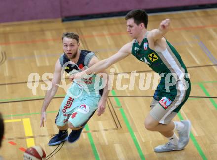 Basketball 2. Bundesliga. Play off. Viertelfinale. VF1. Raiders Villach gegen Dornbirn Lions. Timi Huber (Villach), Harun Buljubasic (Dornbirn). Villach, am 9.4.2017.
Foto: Kuess
---
pressefotos, pressefotografie, kuess, qs, qspictures, sport, bild, bilder, bilddatenbank