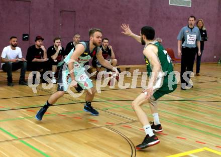 Basketball 2. Bundesliga. Play off. Viertelfinale. VF1. Raiders Villach gegen Dornbirn Lions.  Timi Huber (Villach), Ander Arruti Portilla (Dornbirn). Villach, am 9.4.2017.
Foto: Kuess
---
pressefotos, pressefotografie, kuess, qs, qspictures, sport, bild, bilder, bilddatenbank