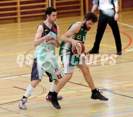 Basketball 2. Bundesliga. Play off. Viertelfinale. VF1. Raiders Villach gegen Dornbirn Lions. Erik Rhinehart (Villach), Mario Tobar Ruiz (Dornbirn). Villach, am 9.4.2017.
Foto: Kuess
---
pressefotos, pressefotografie, kuess, qs, qspictures, sport, bild, bilder, bilddatenbank